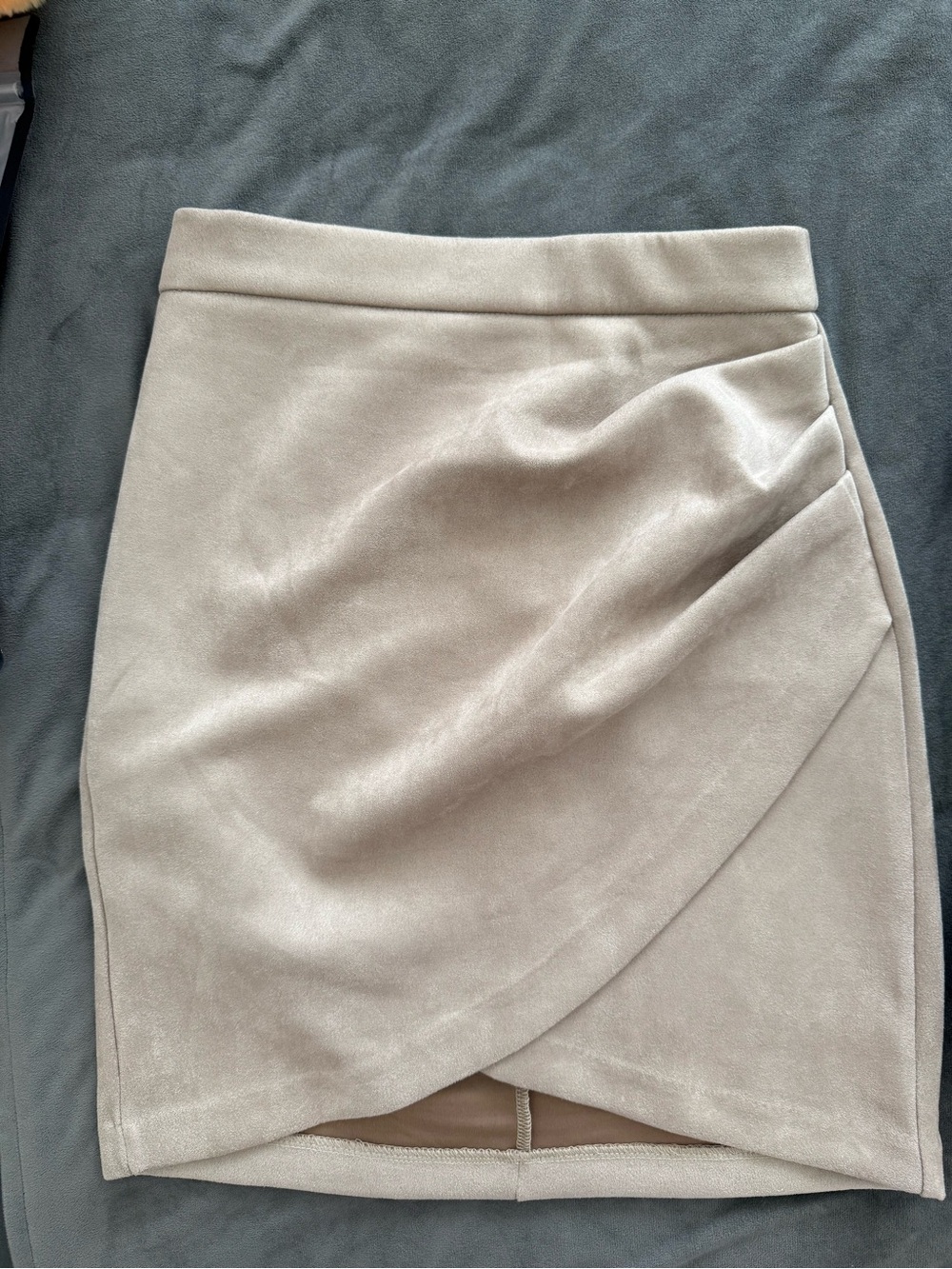 Dynamite Light Beige Faux Suede Tulip Wrap Mini Skirt